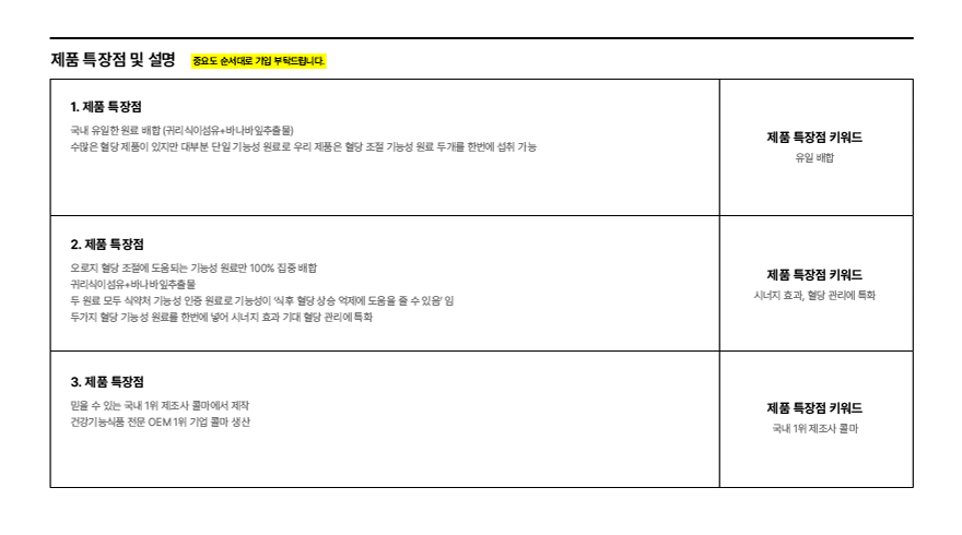 제품 특장점 파악 프로세스